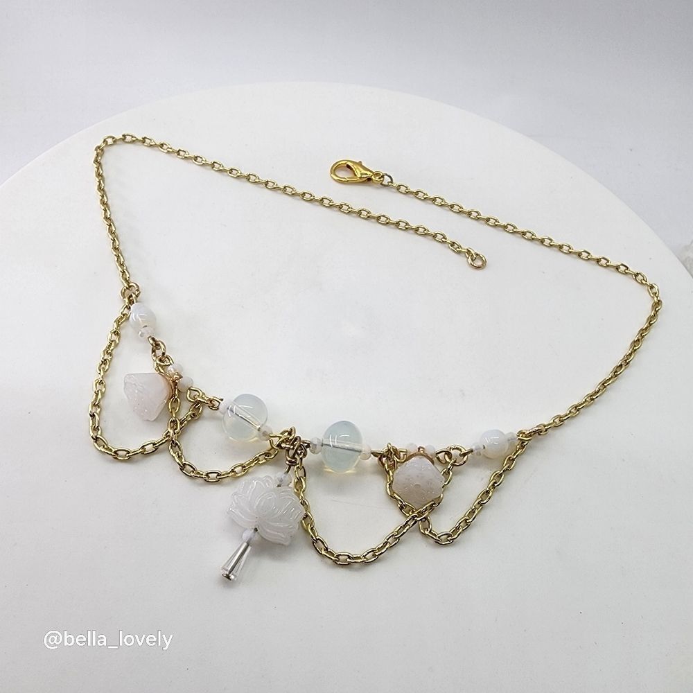 Carved White Jade Purity Cascading Handmade Layered Necklace